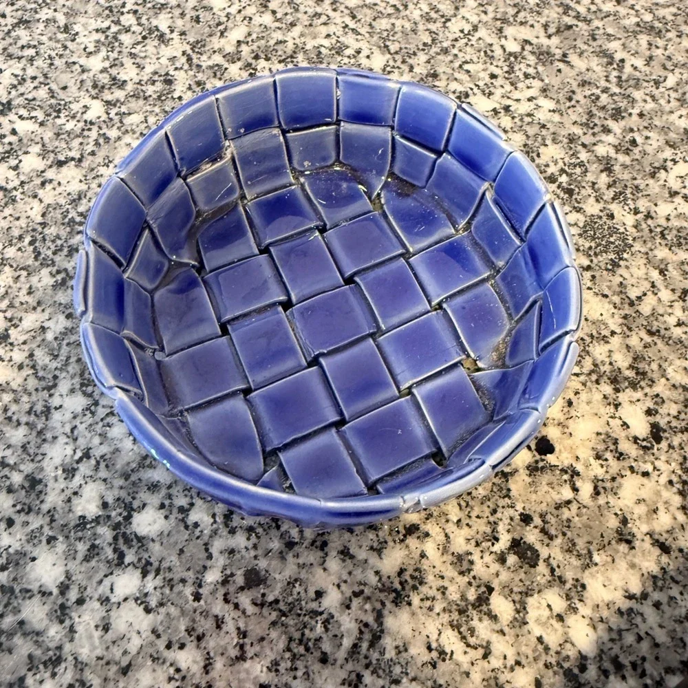 Vintage Artisan Woven Ceramic Basket Bowl made in italy